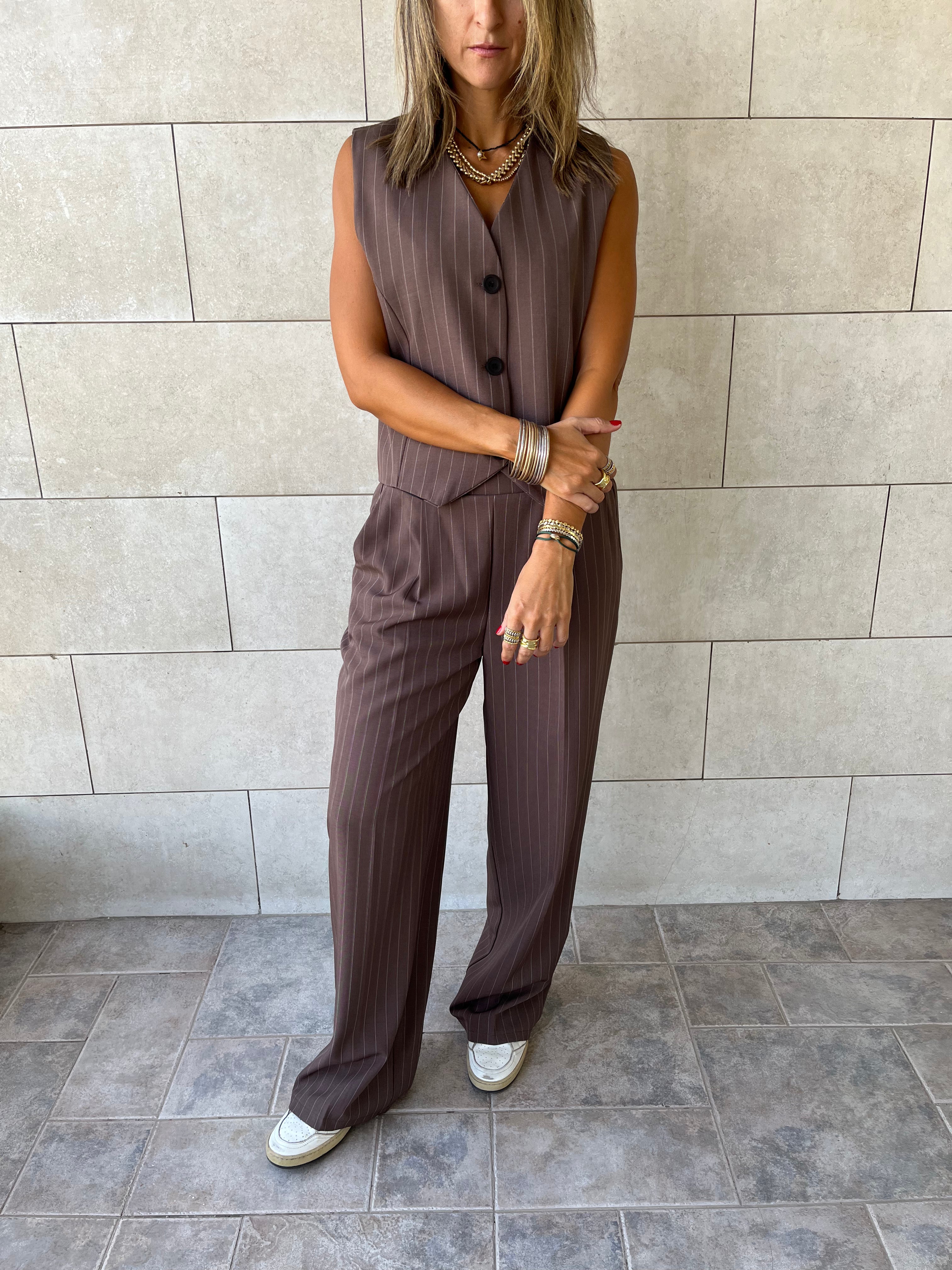 Brown Striped Frillu Signature Pants