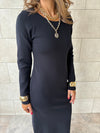 Black 99 Interknit Long Sleeve Basic Dress