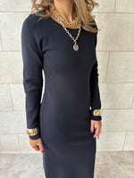 Black 99 Interknit Long Sleeve Basic Dress