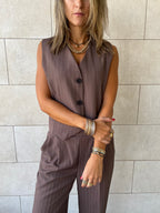 Brown Striped Frillu Signature Vest