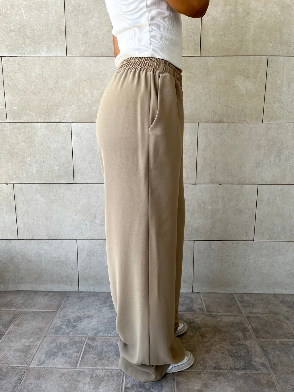 Beige Elastic Working Pants