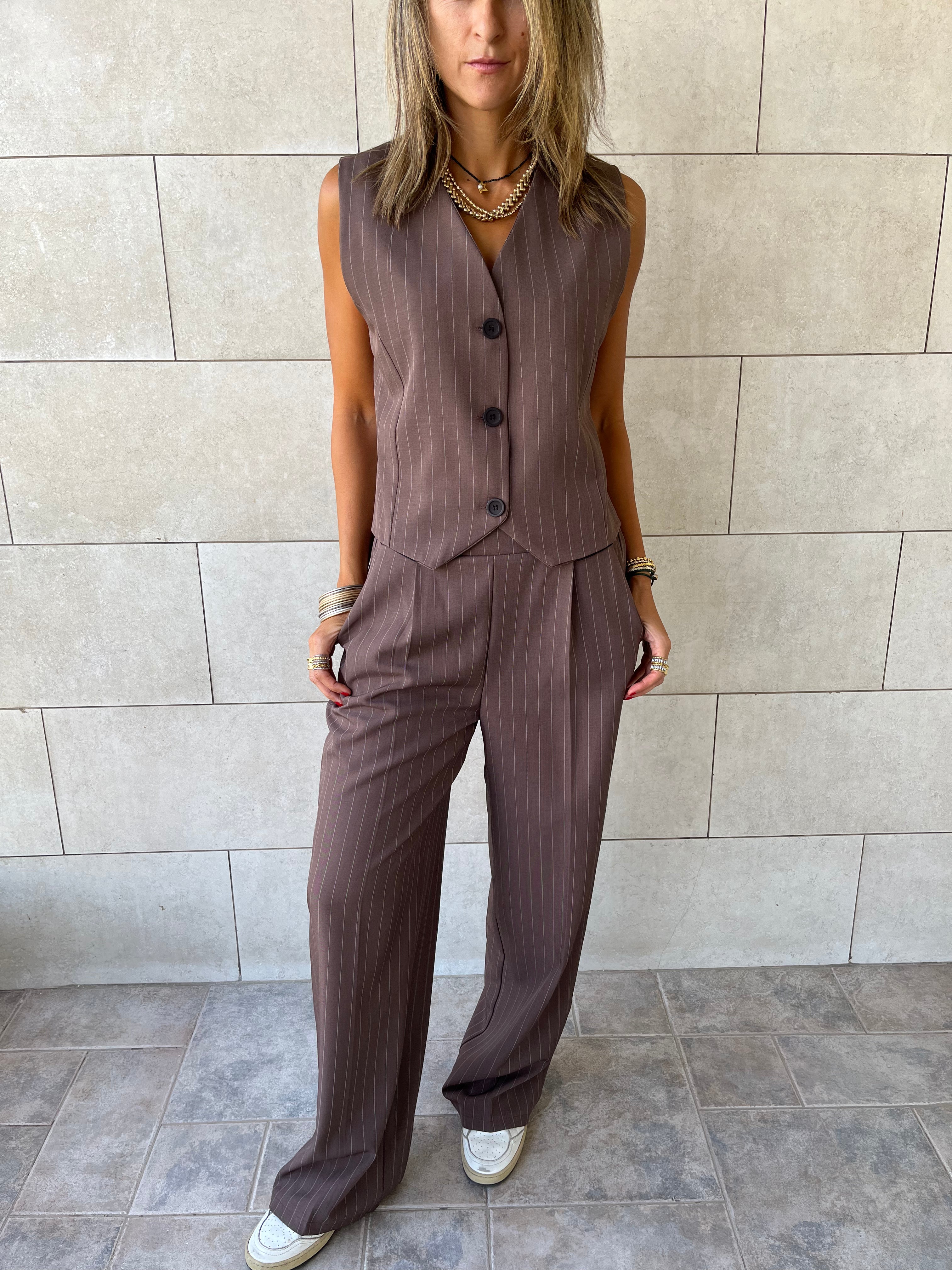 Brown Striped Frillu Signature Pants