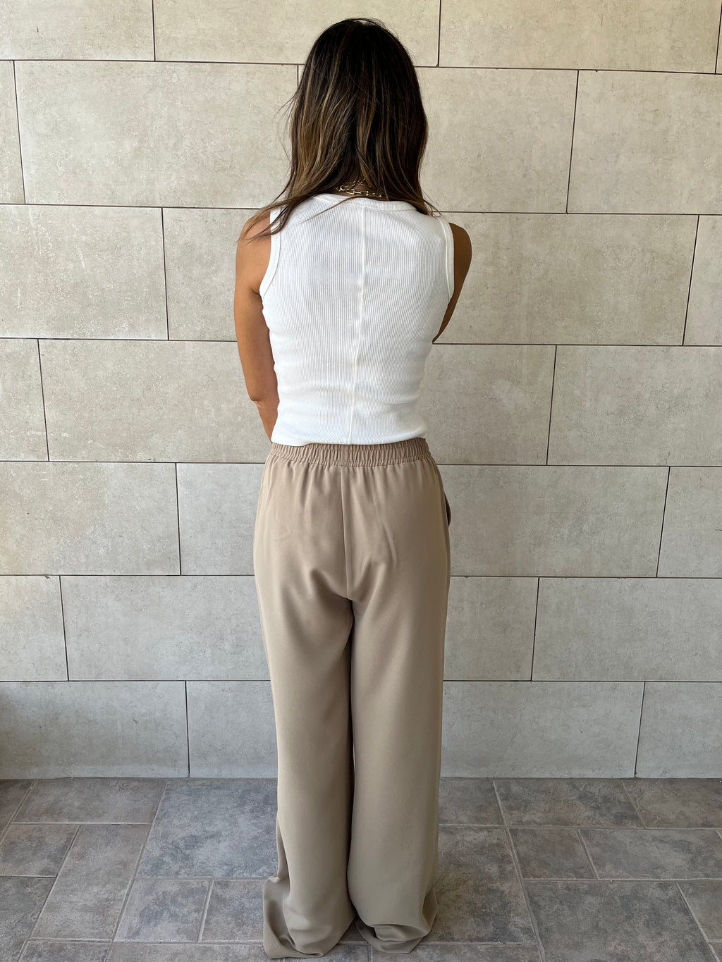 Beige Elastic Working Pants
