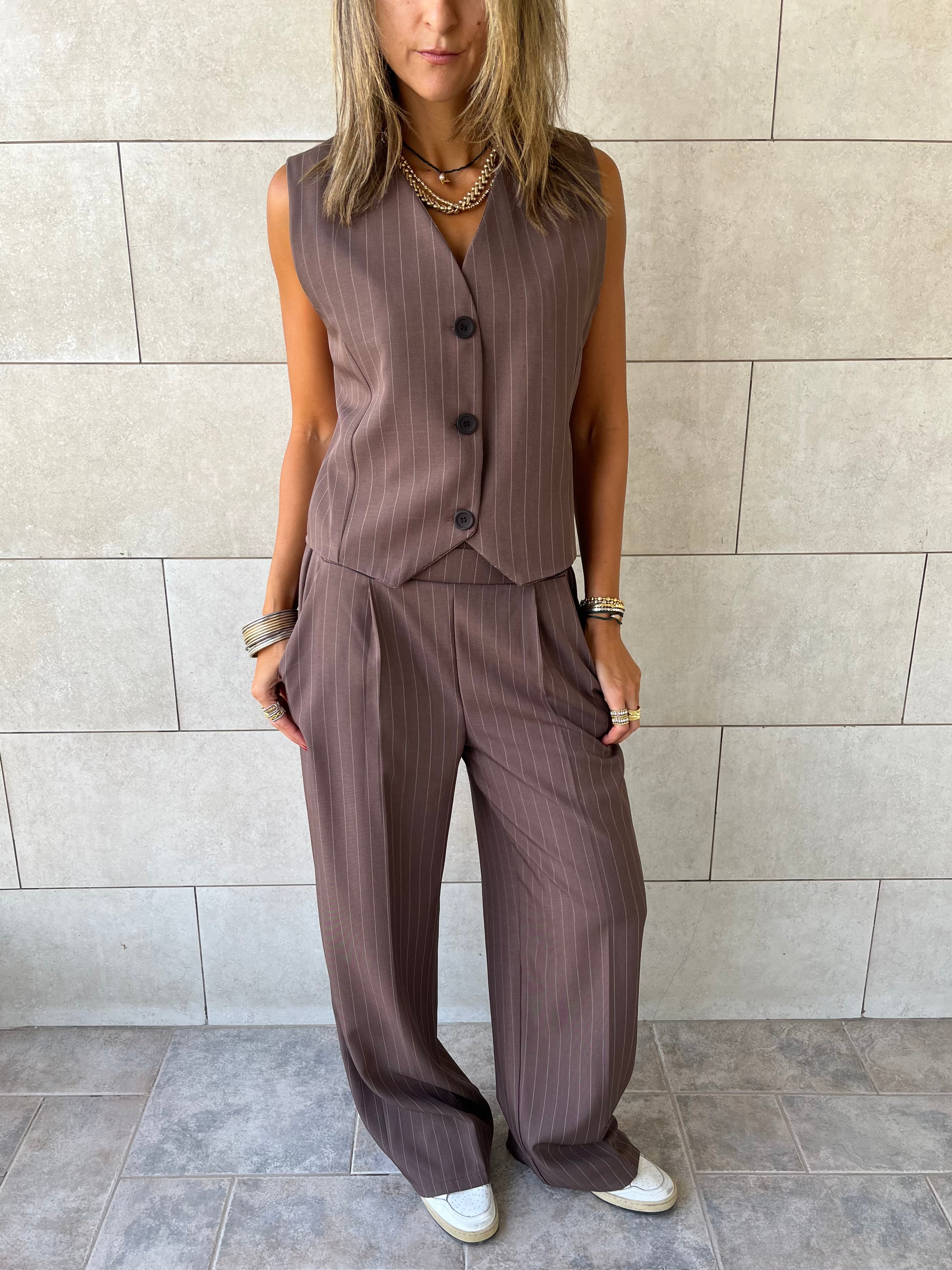 Brown Striped Frillu Signature Pants