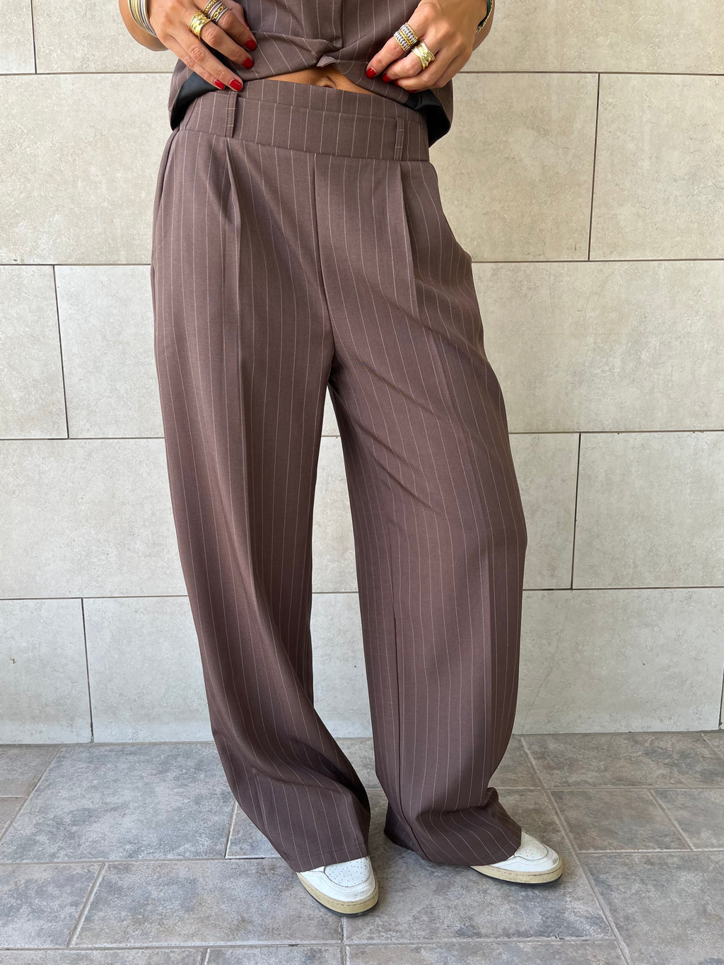 Brown Striped Frillu Signature Pants