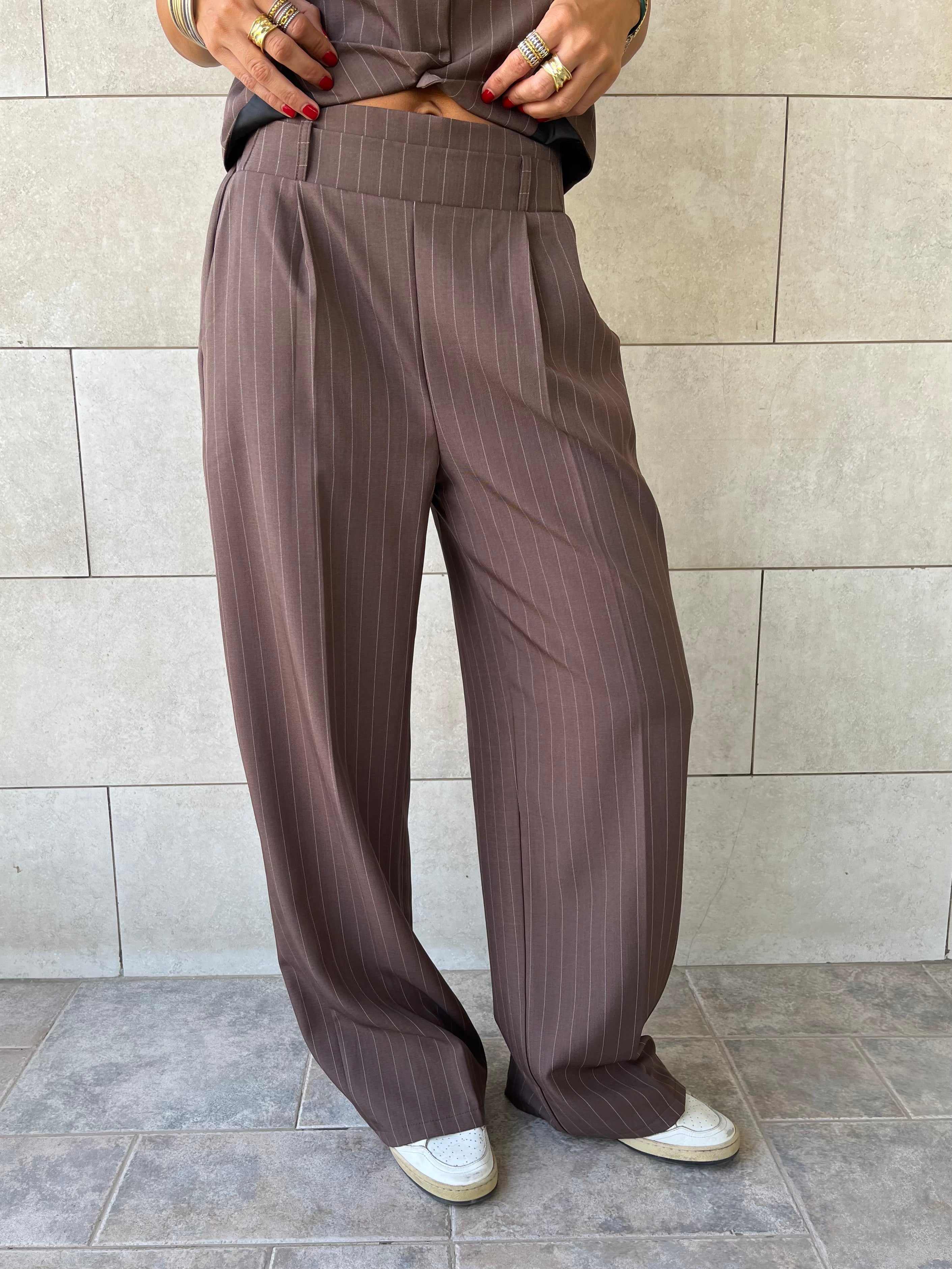 Brown Striped Frillu Signature Pants