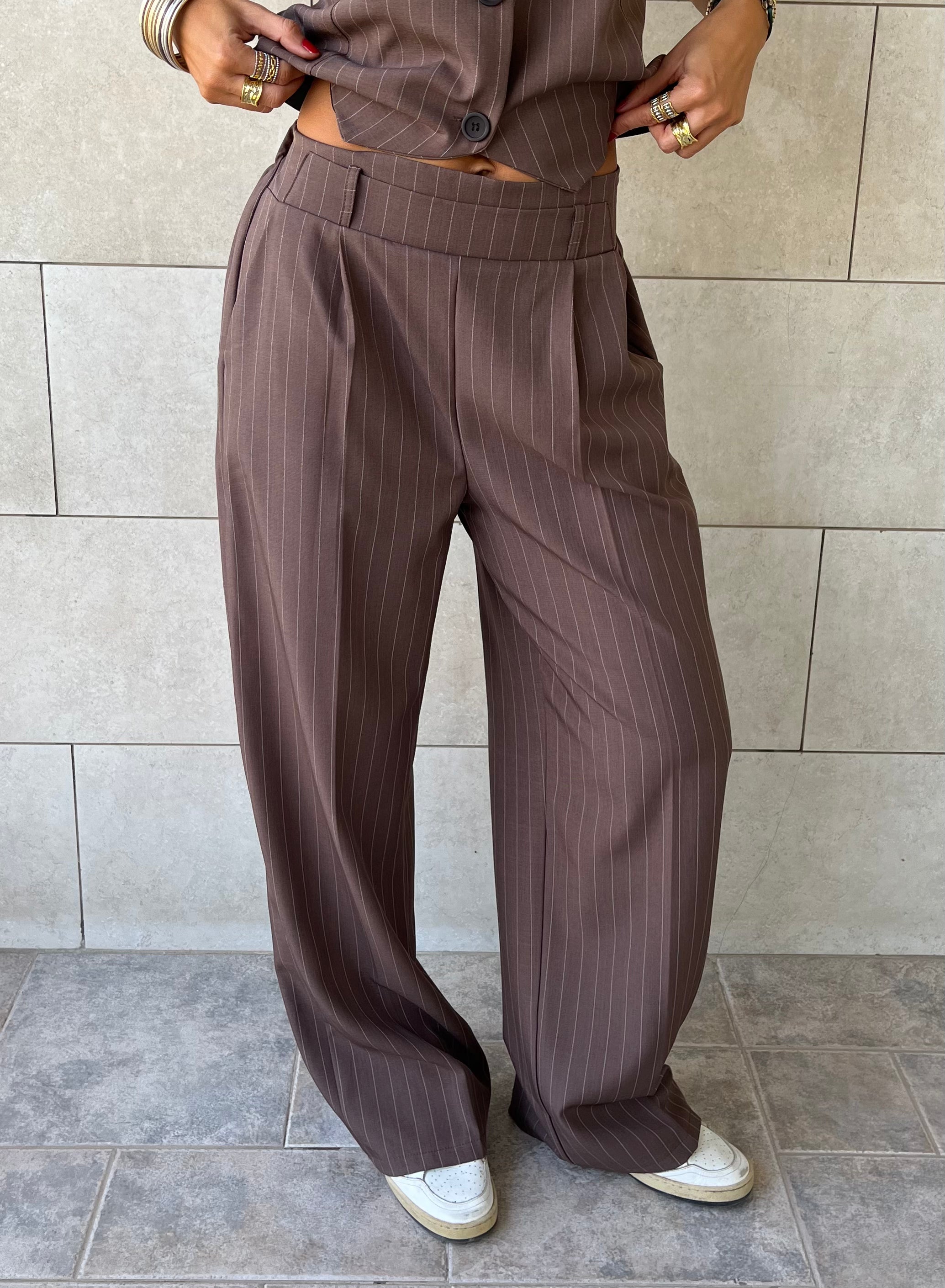 Brown Striped Frillu Signature Pants