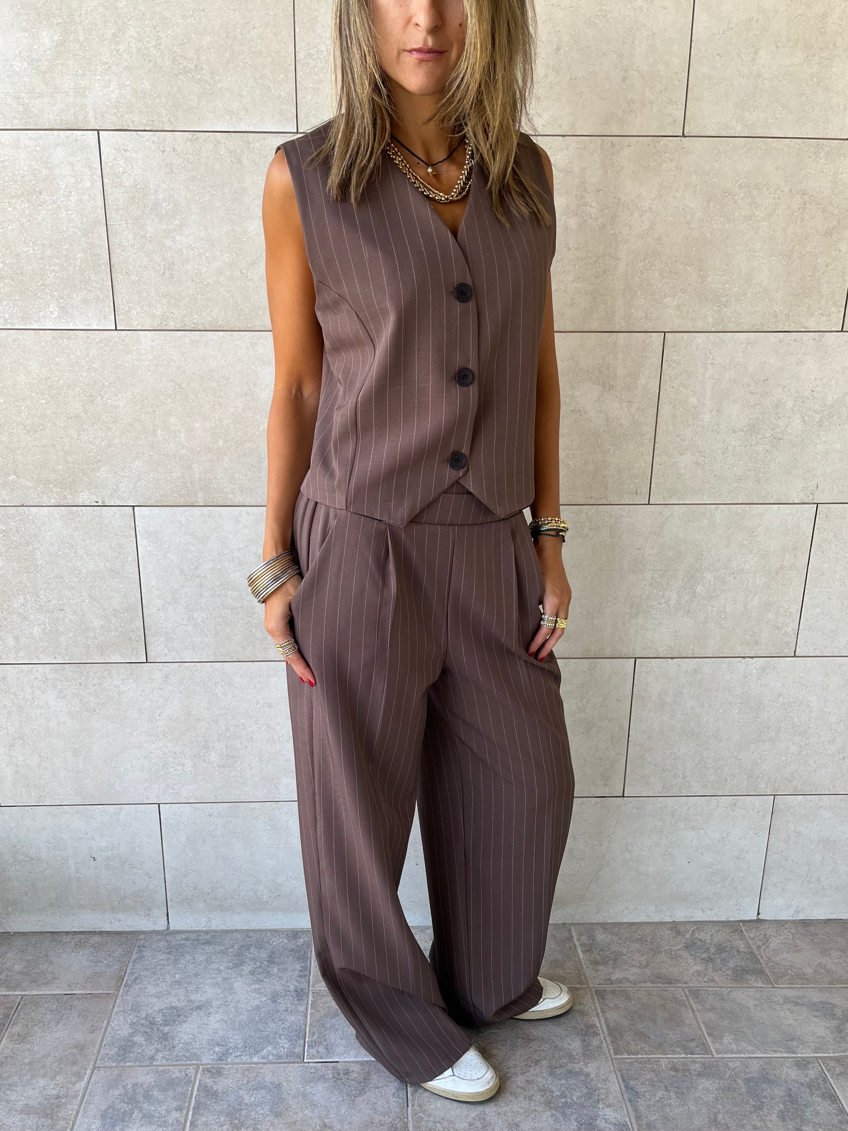 Brown Striped Frillu Signature Vest