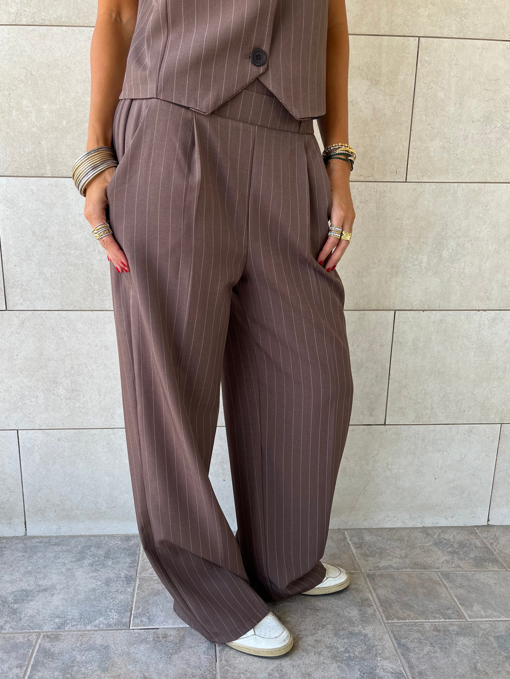 Brown Striped Frillu Signature Pants