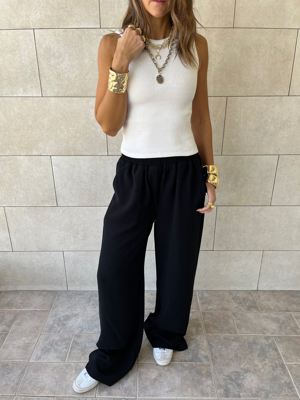 Black Elastic Working Pants