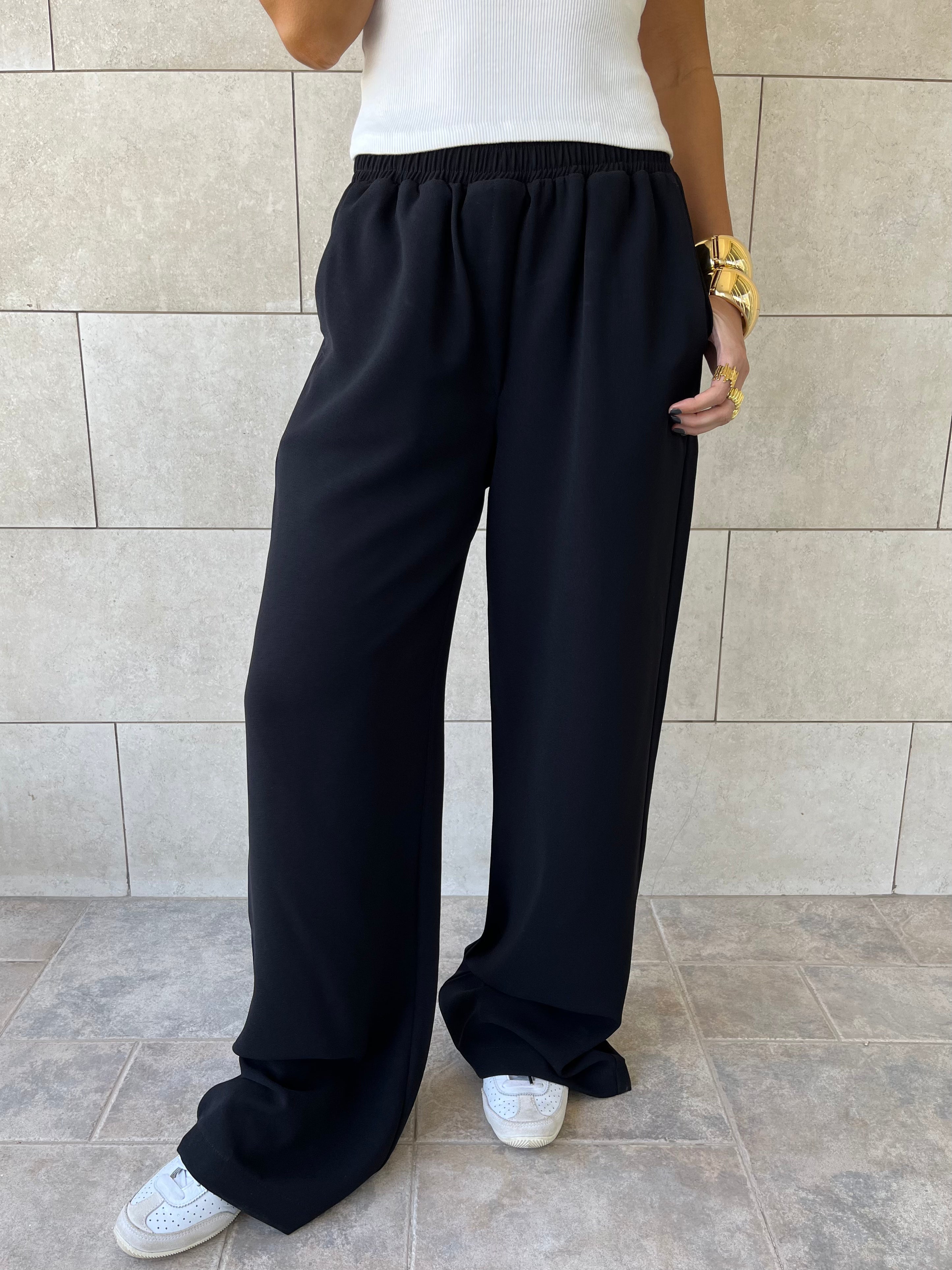 Black Elastic Working Pants
