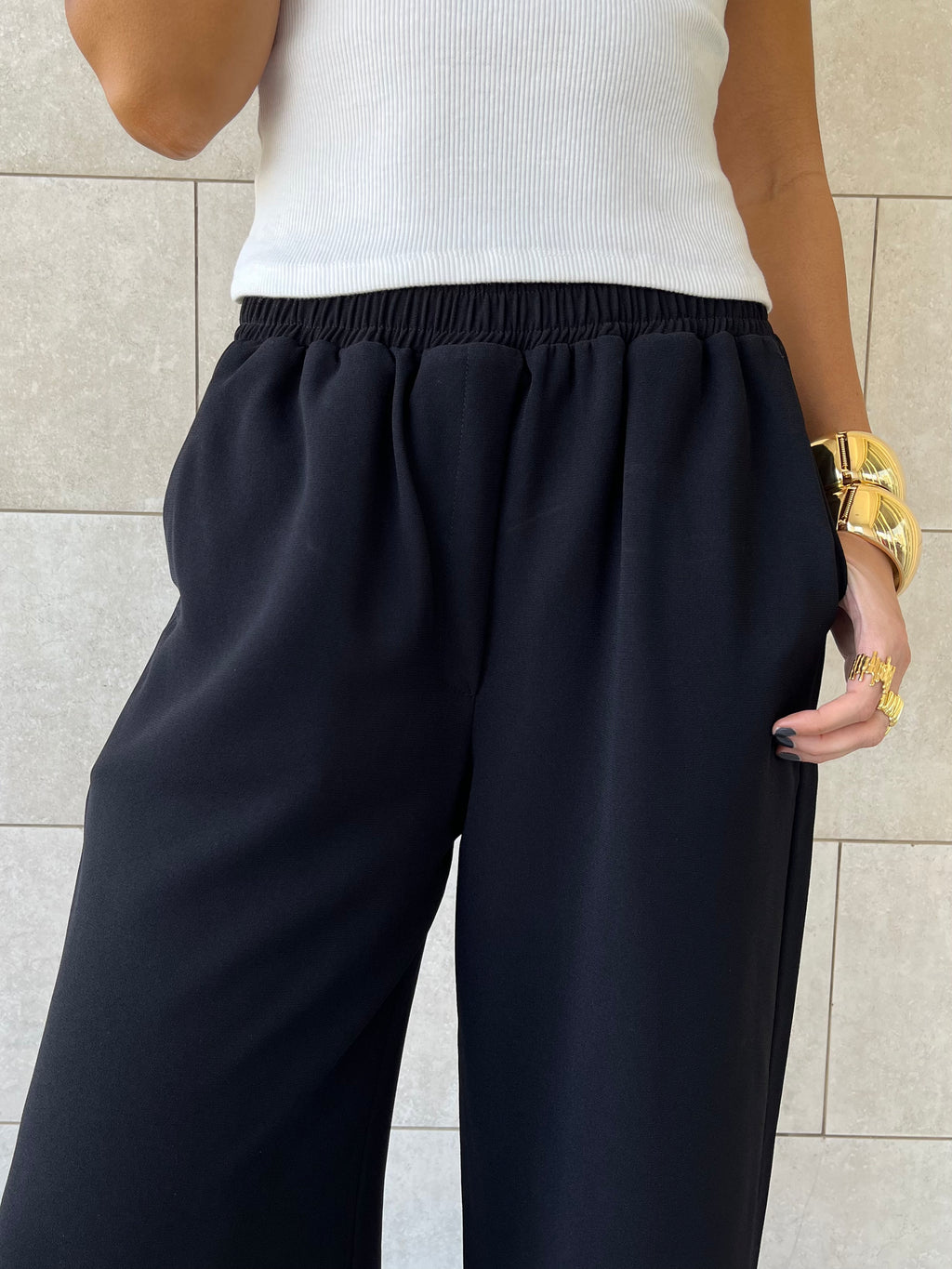 Black Elastic Working Pants