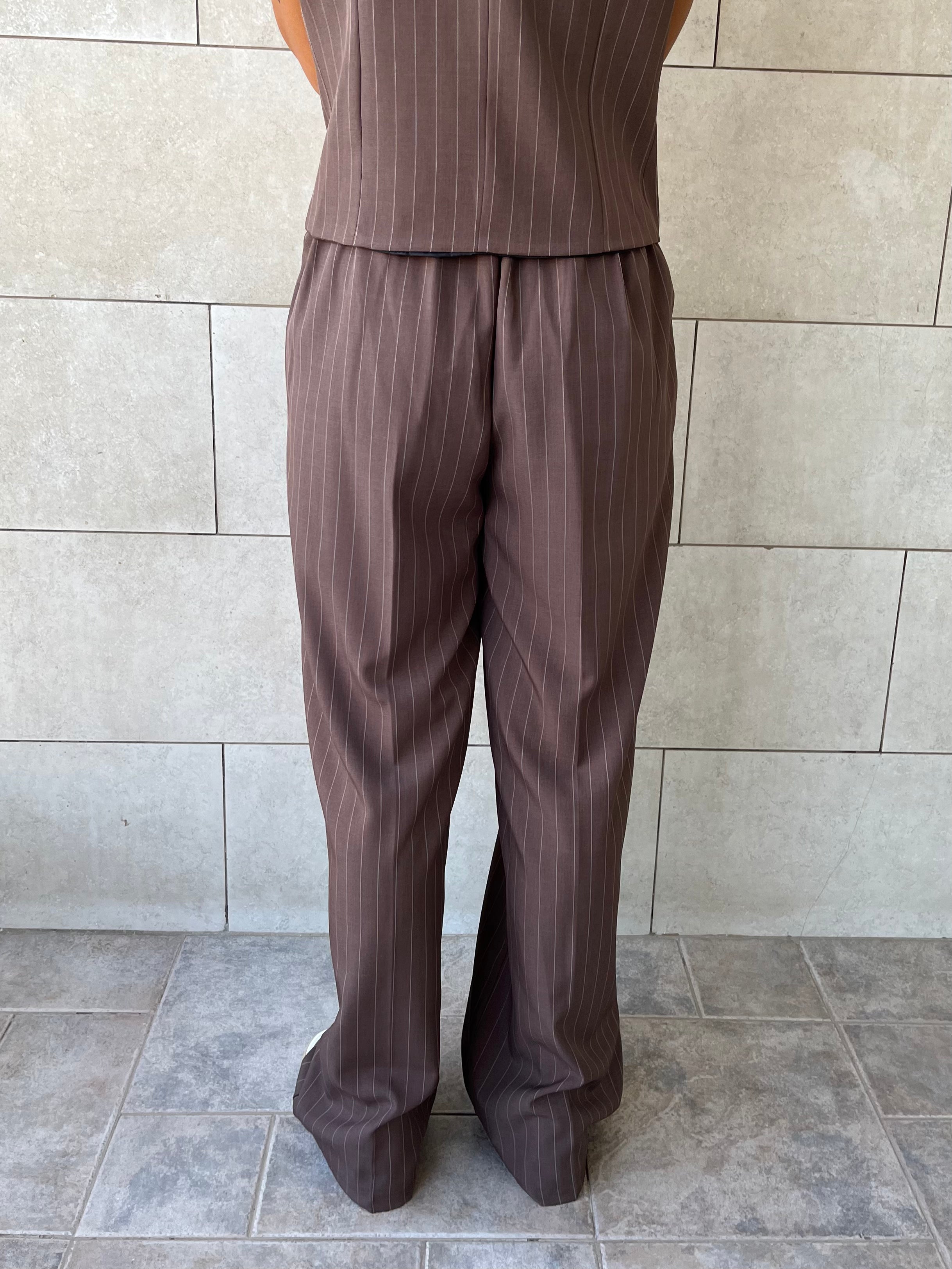 Brown Striped Frillu Signature Pants