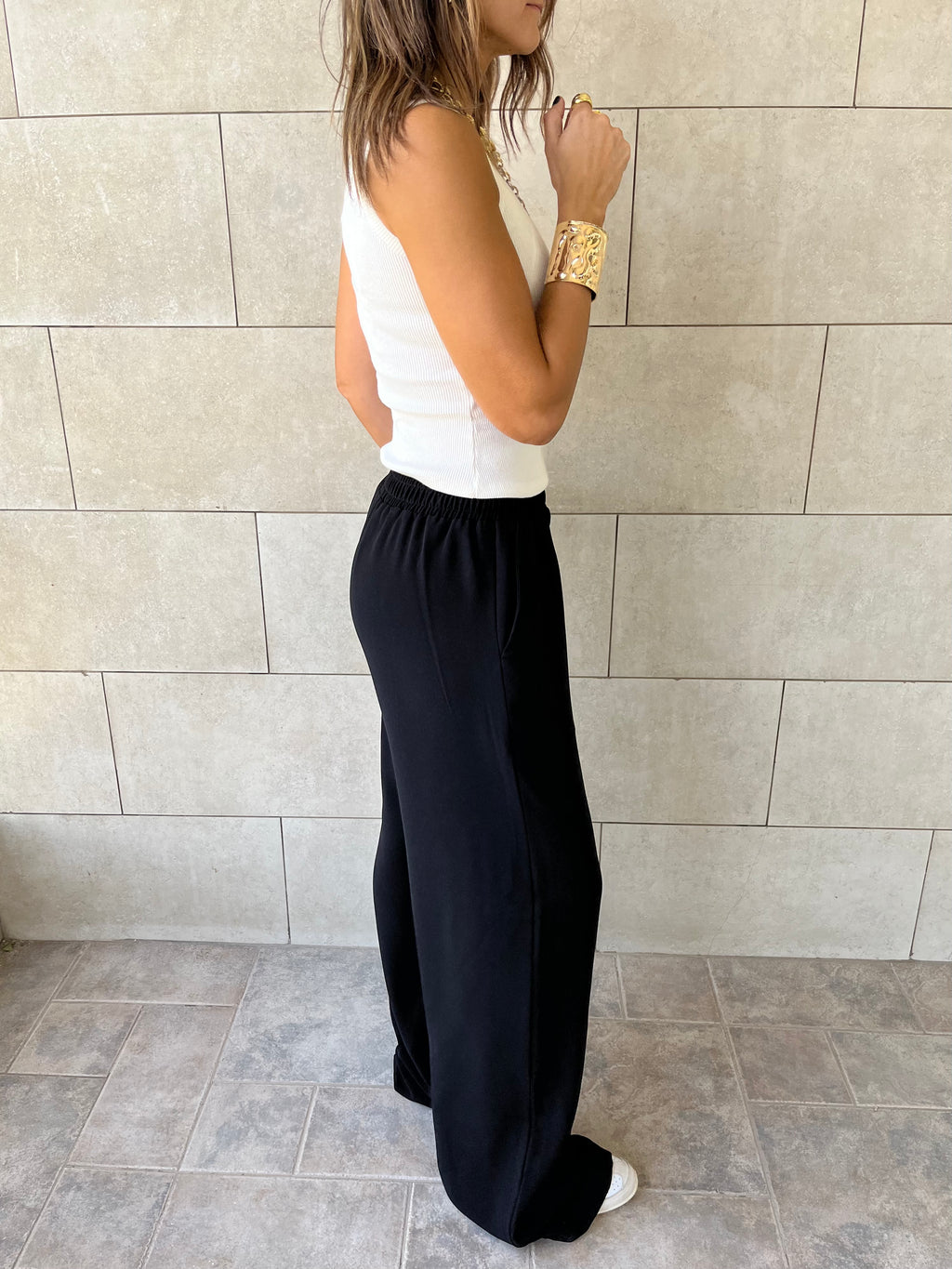 Black Elastic Working Pants