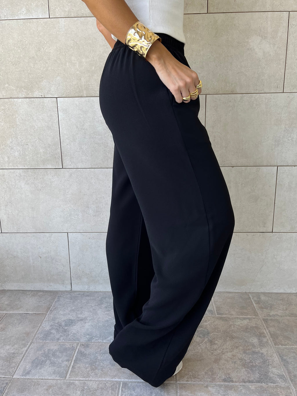 Black Elastic Working Pants