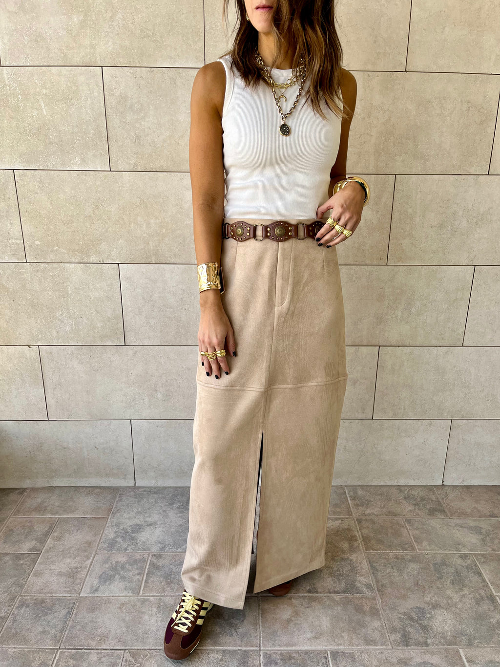 Beige Summer Suede Skirt