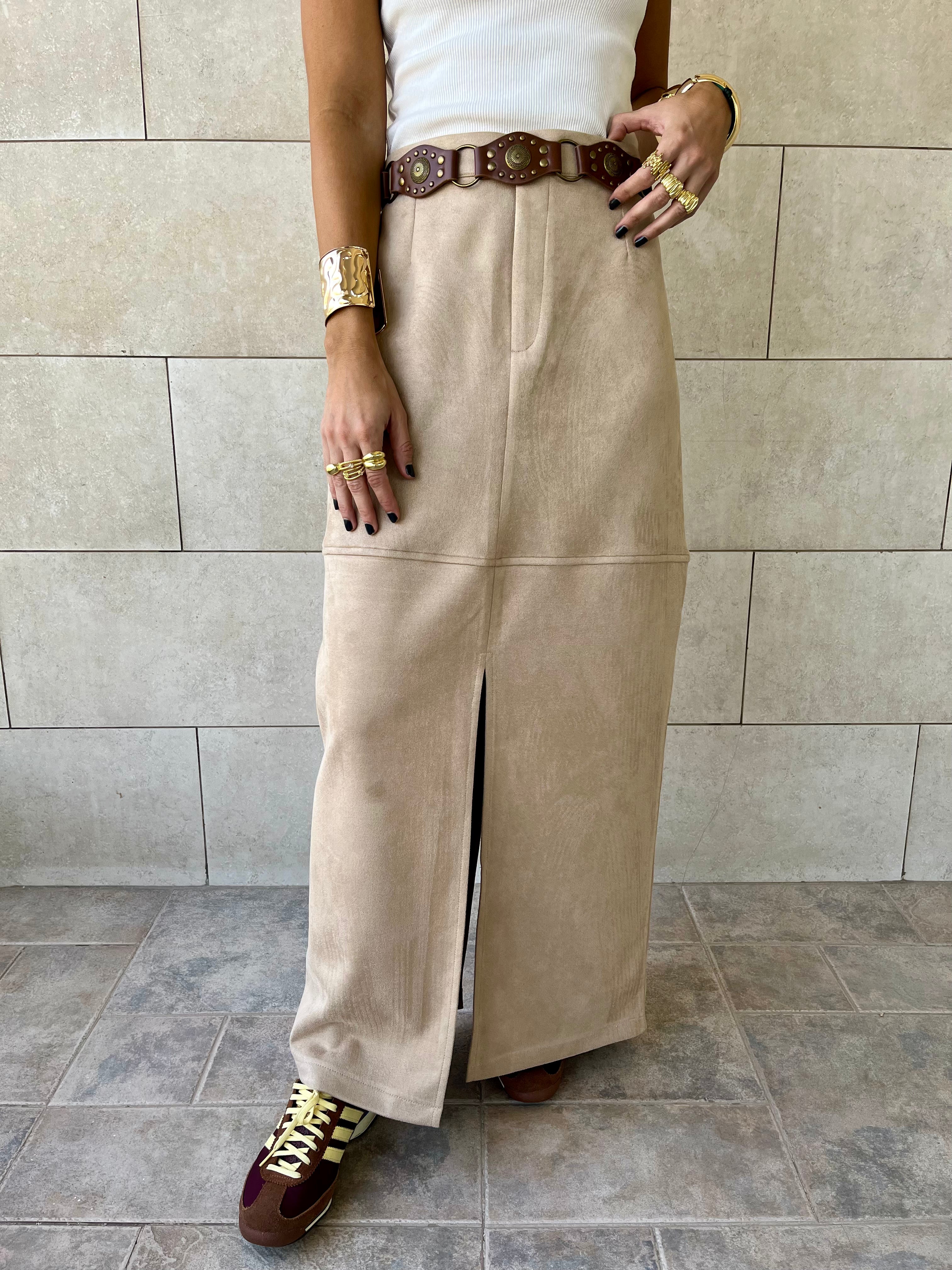 Beige Summer Suede Skirt