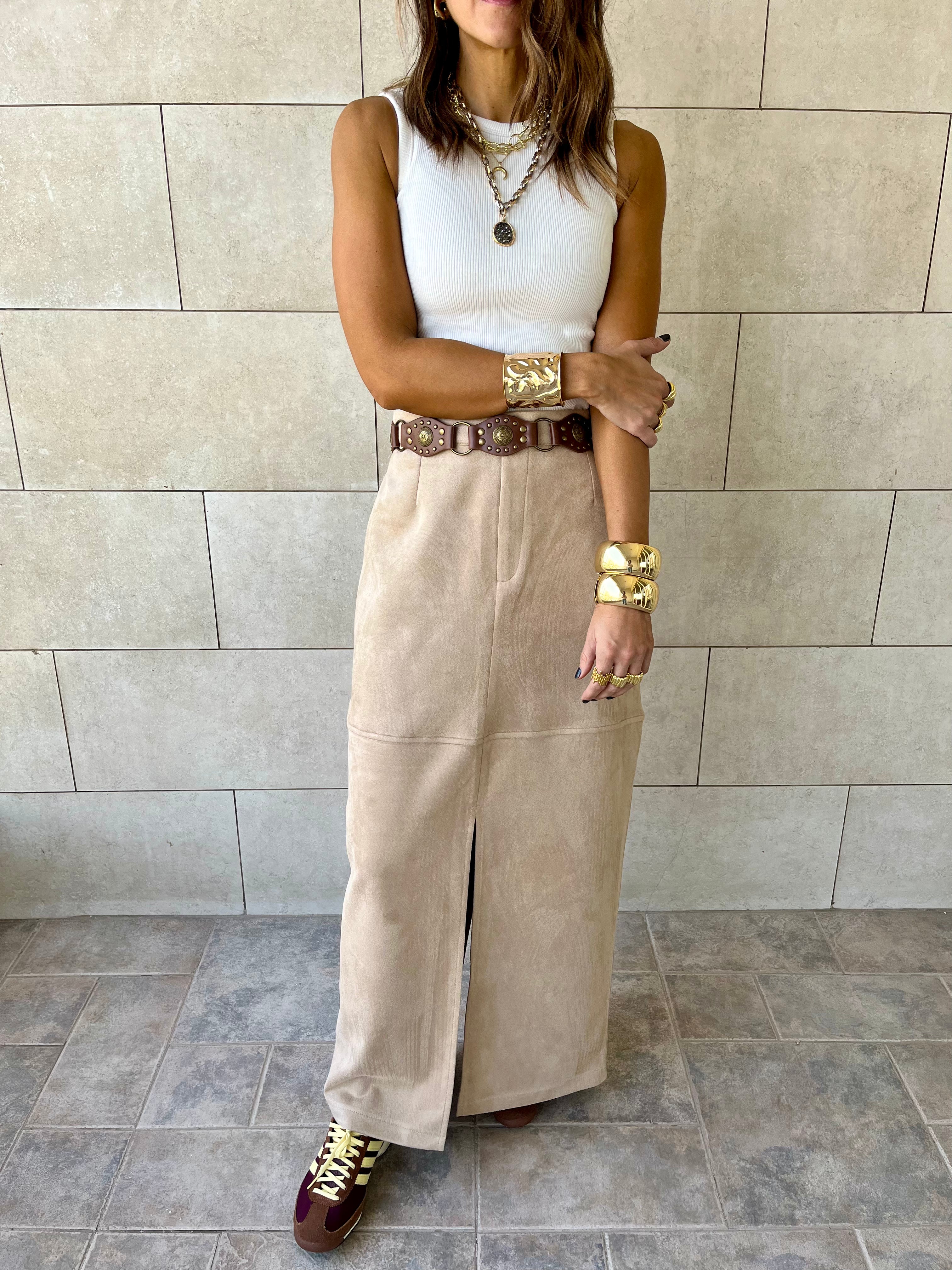 Beige Summer Suede Skirt
