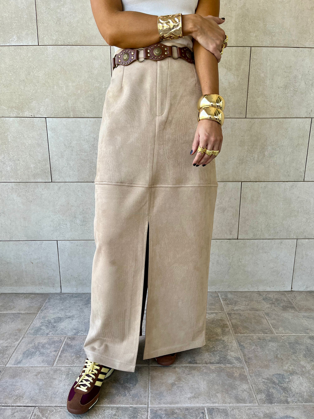 Beige Summer Suede Skirt