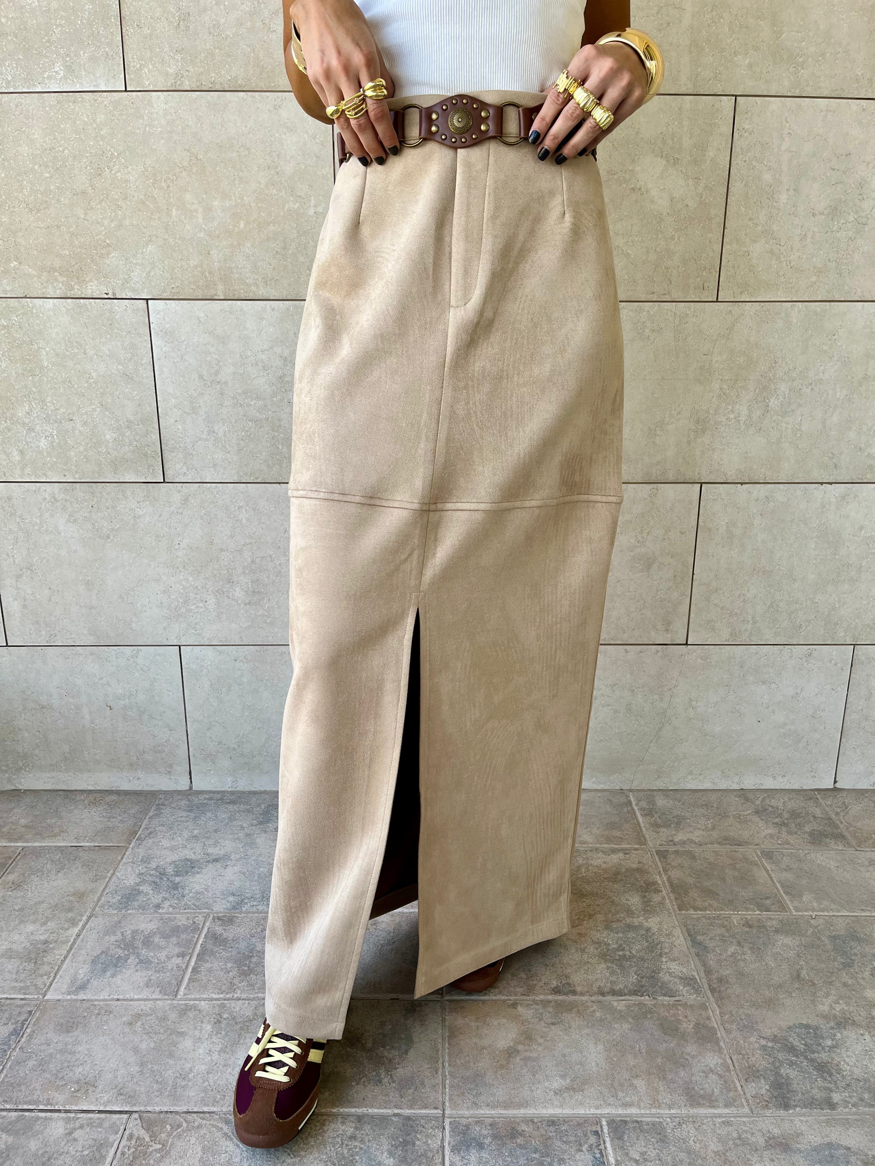 Beige Summer Suede Skirt