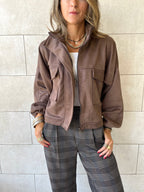 Brown Funnel Neck Suede Jacket