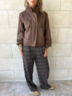 Brown Funnel Neck Suede Jacket