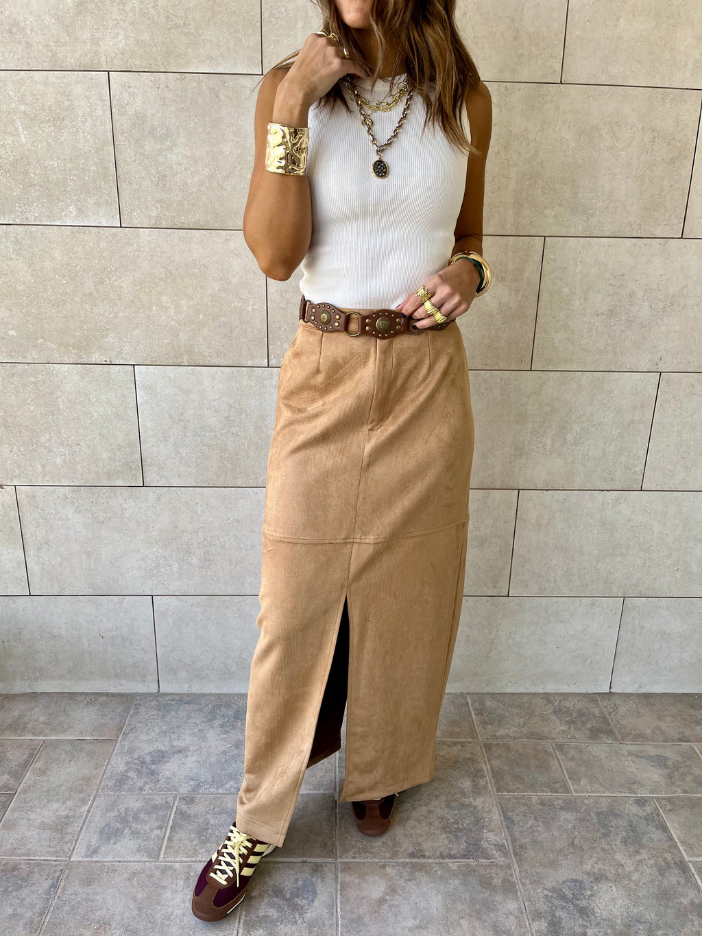 Camel Summer Suede Skirt