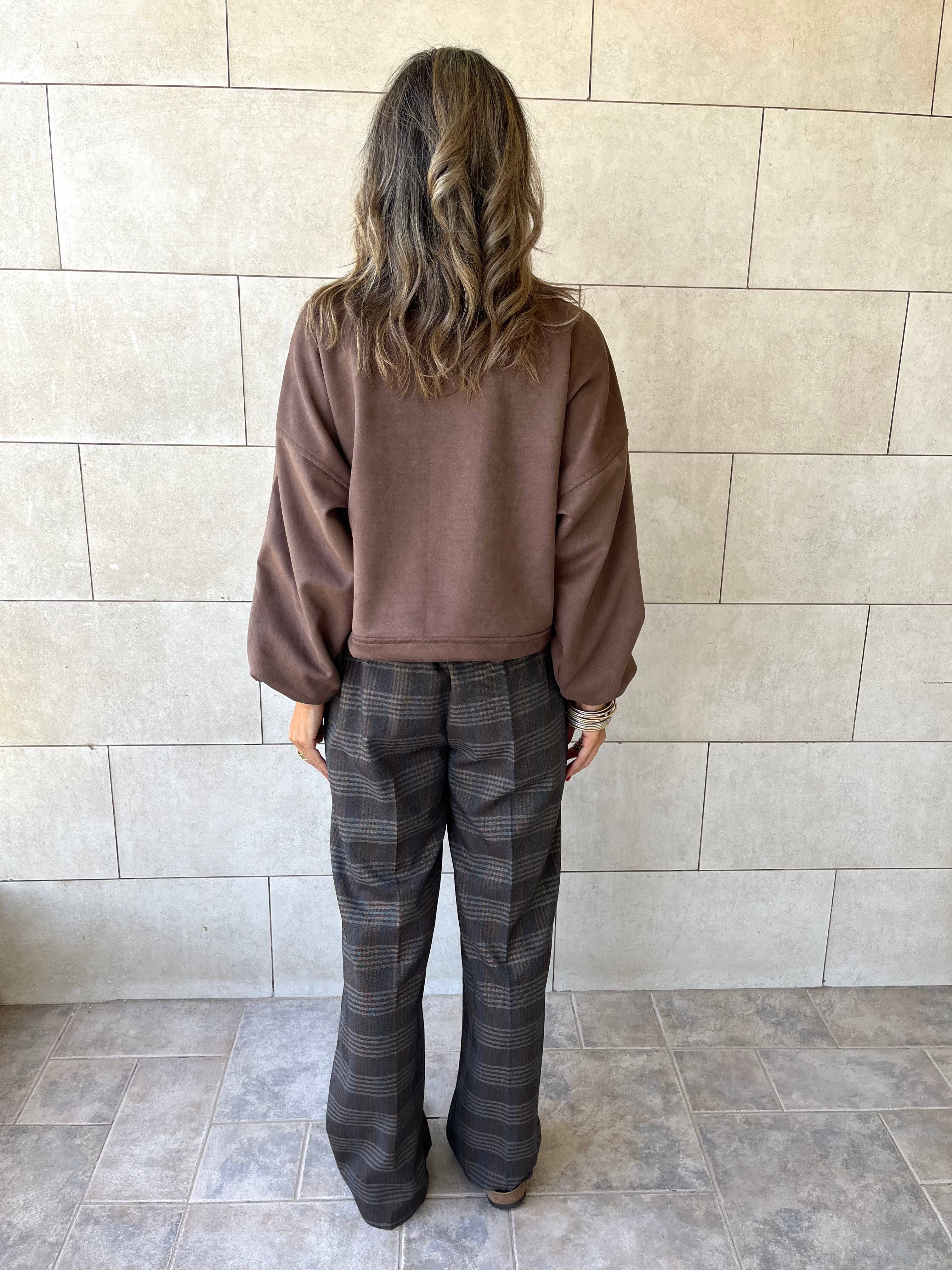 Brown Funnel Neck Suede Jacket