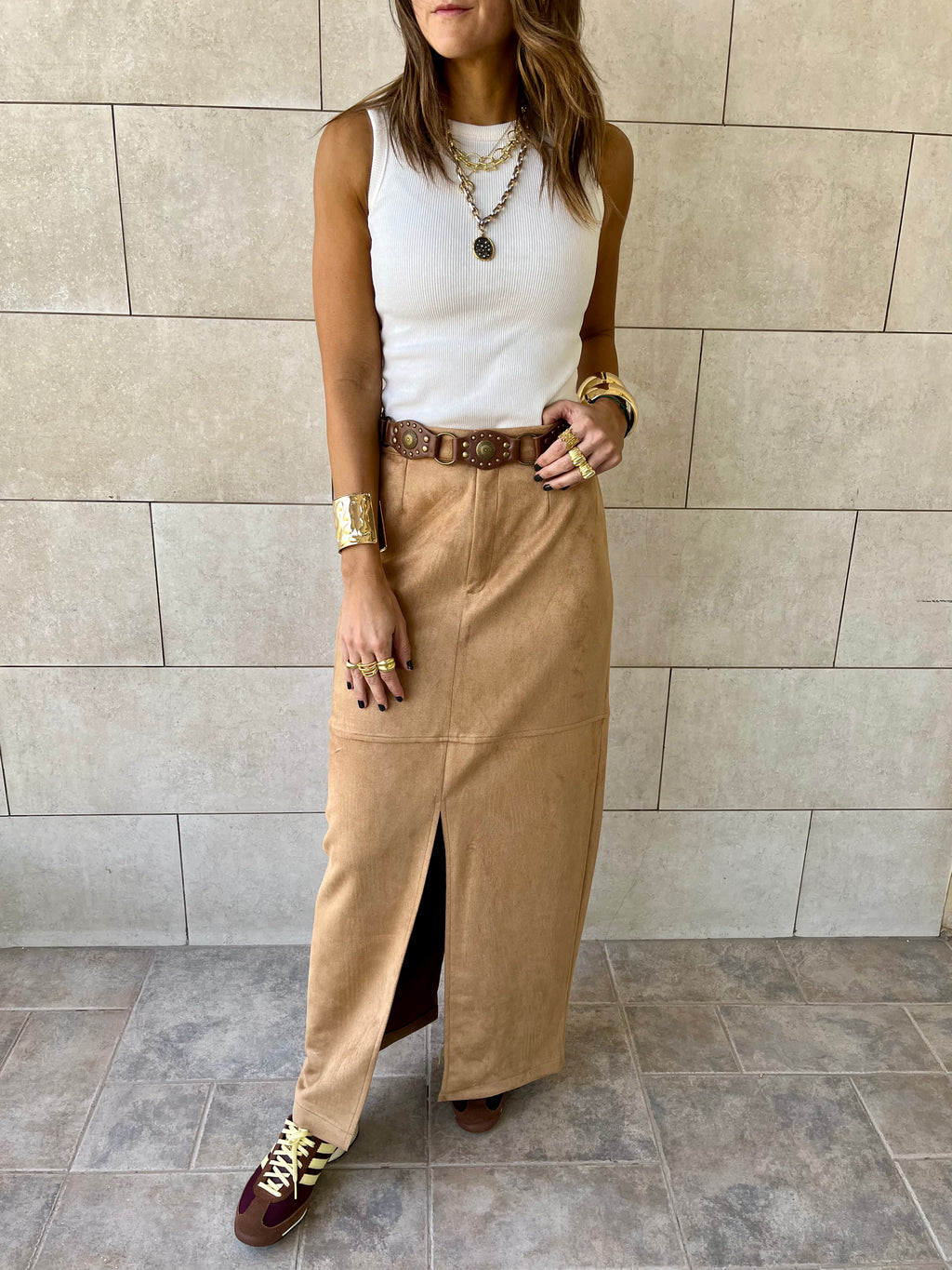 Camel Summer Suede Skirt