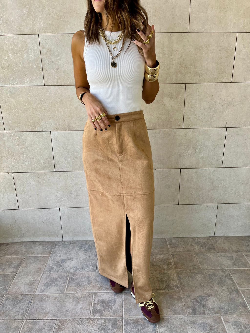 Camel Summer Suede Skirt