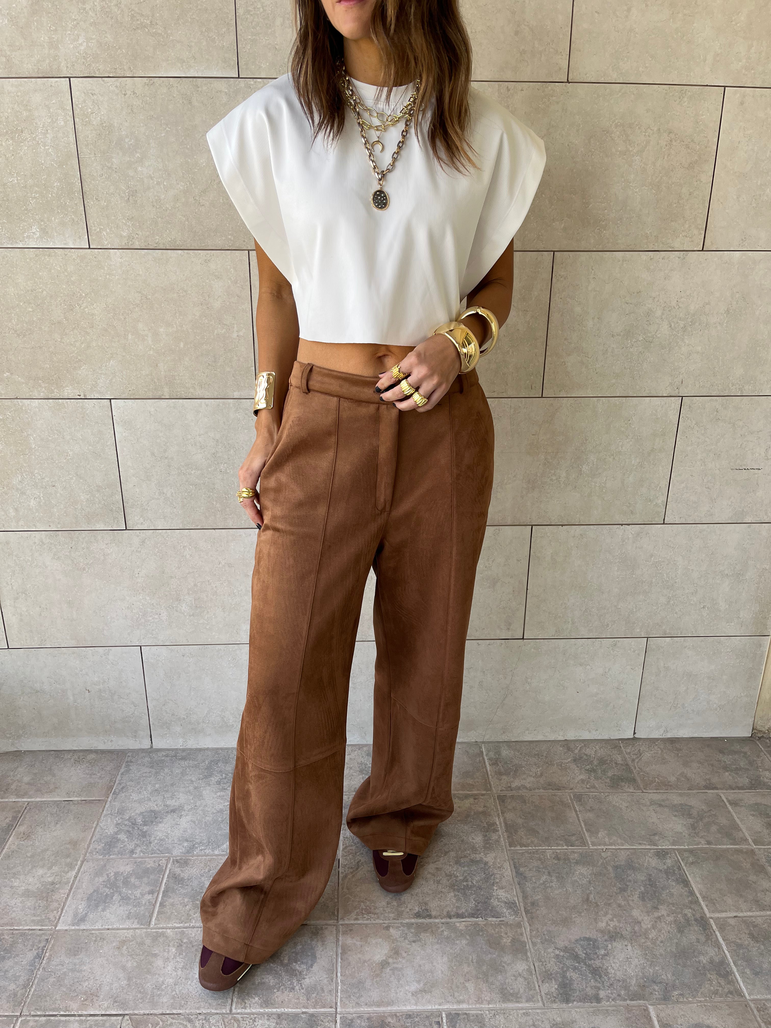 Camel Suede tailored Utility Pants