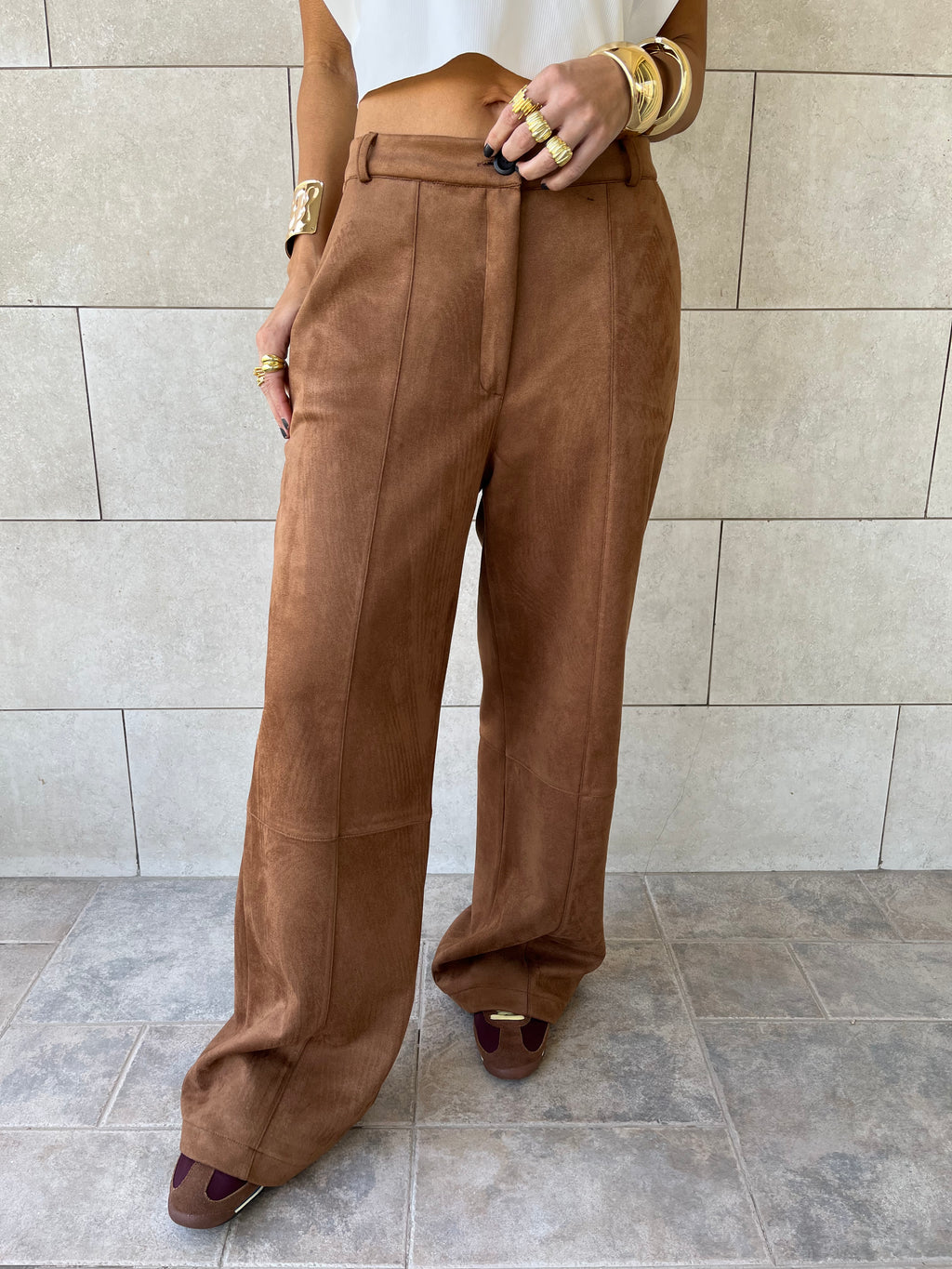 Camel Suede tailored Utility Pants