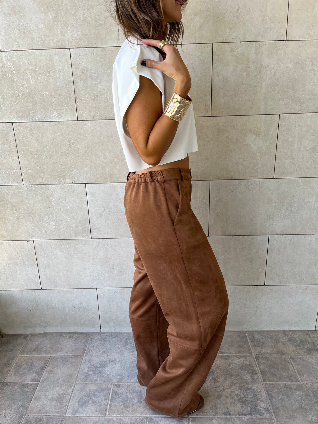 Camel Suede tailored Utility Pants
