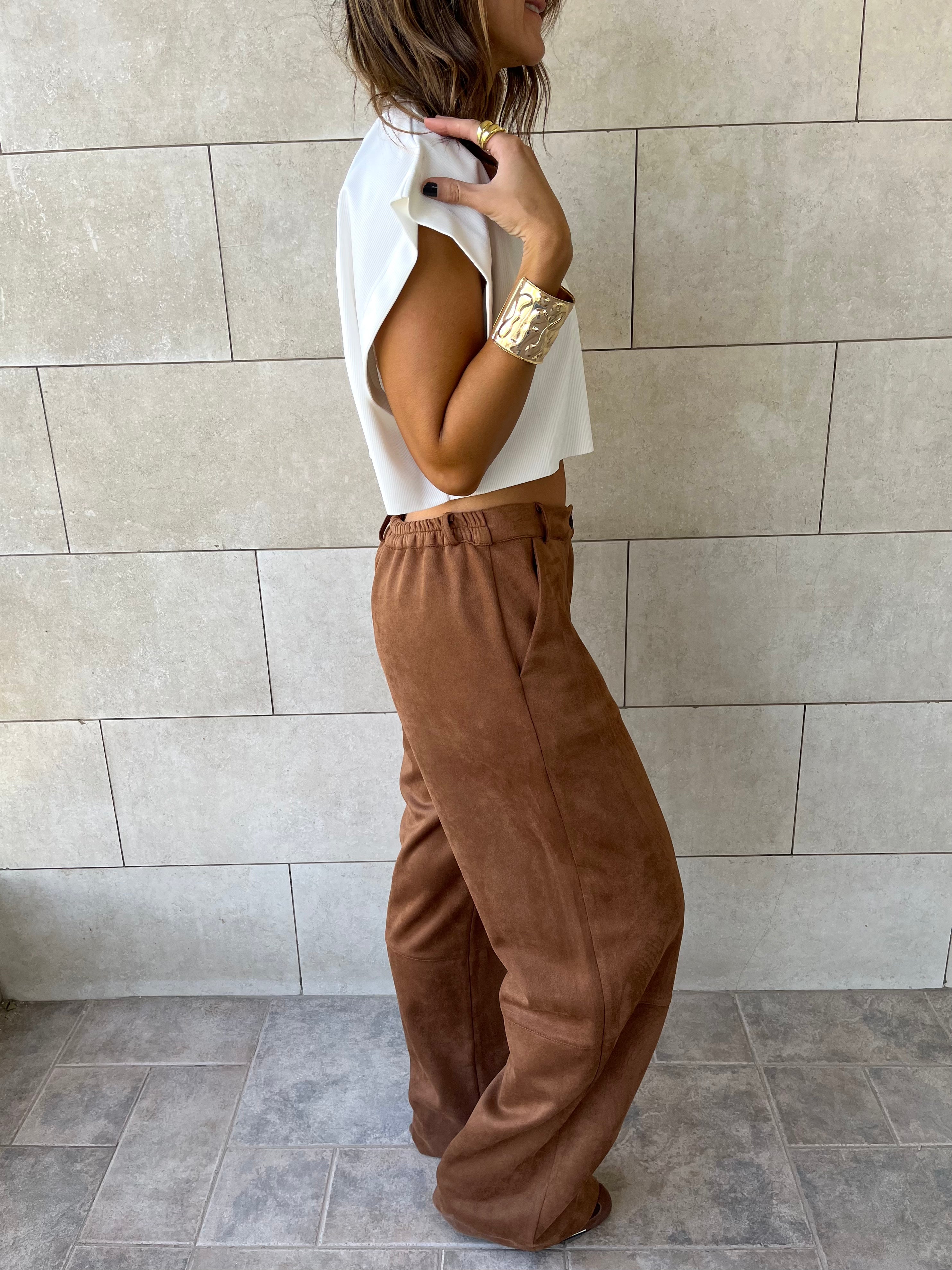 Camel Suede tailored Utility Pants