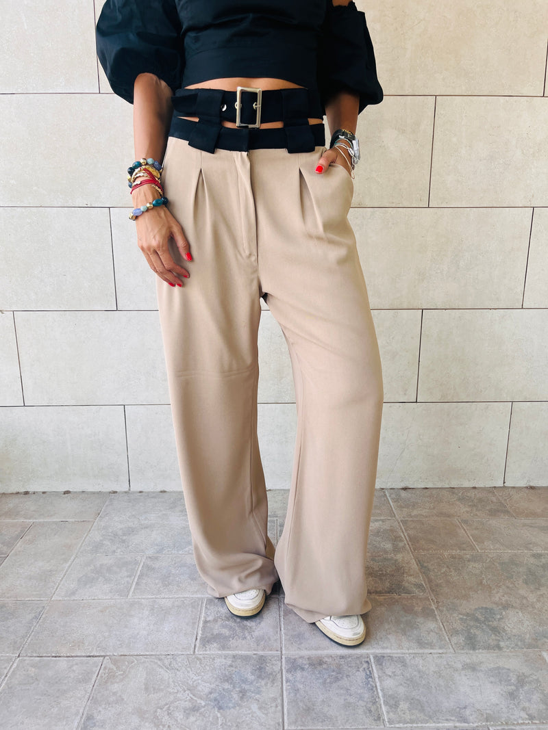 Beige High Low Waisted Pants