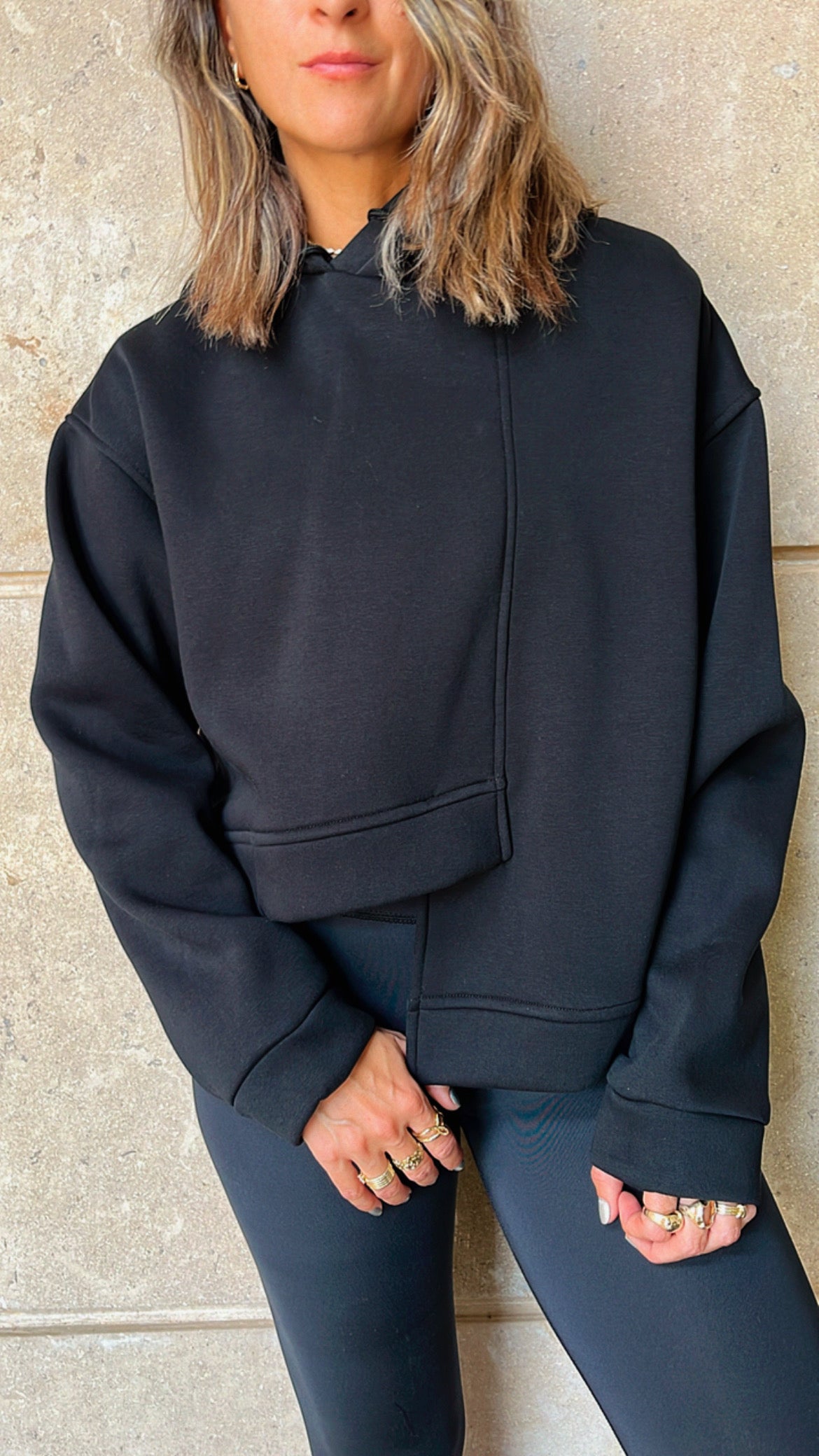 Black Call Me Asymmetric Hoodie