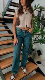 Beige Cargo Cropped Vest