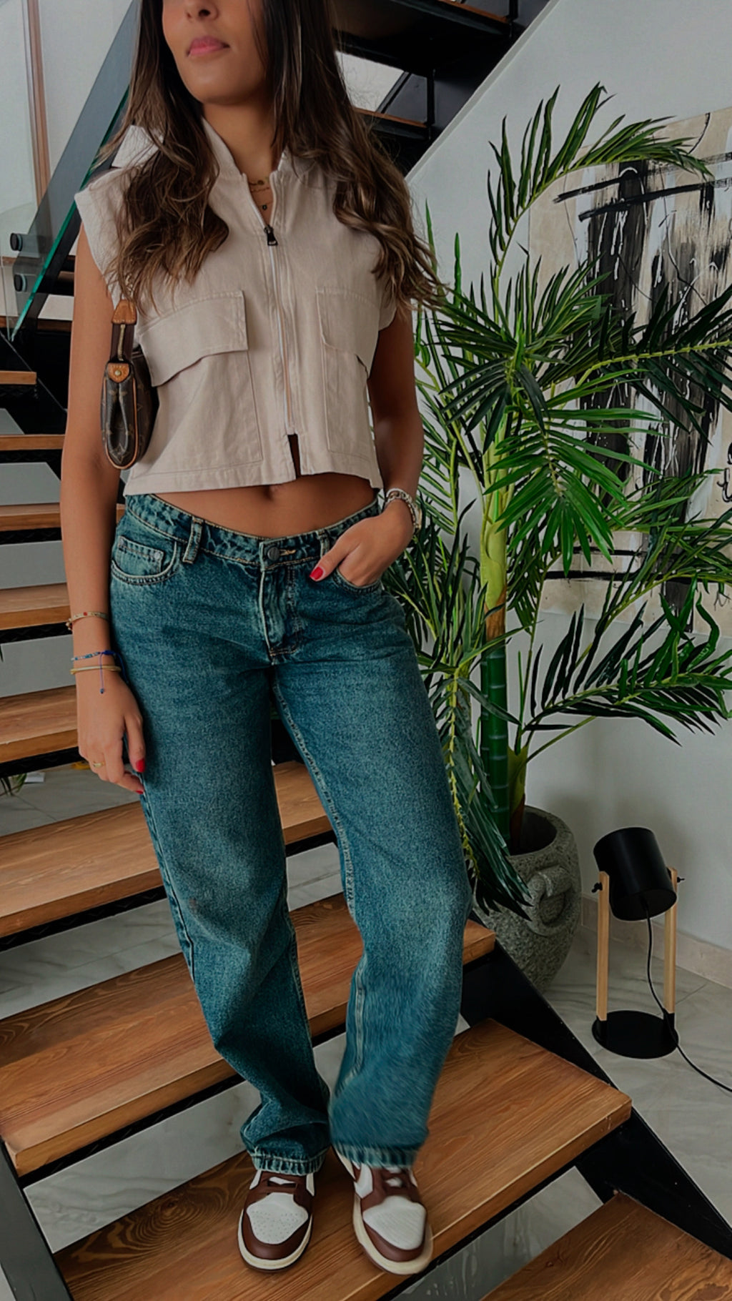 Beige Cargo Cropped Vest