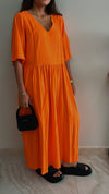 Orange Flows As It Goes Linen Dress