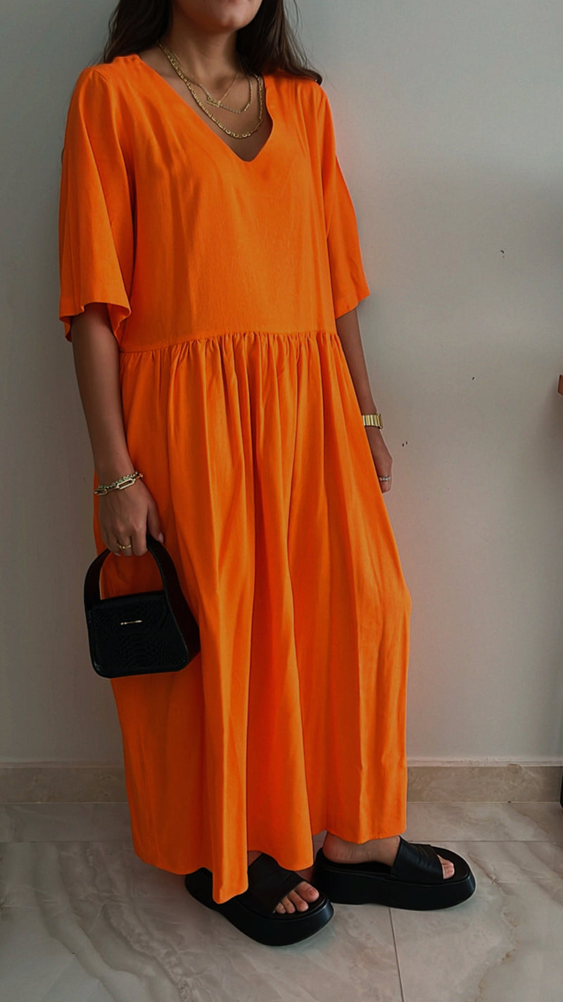 Orange Flows As It Goes Linen Dress