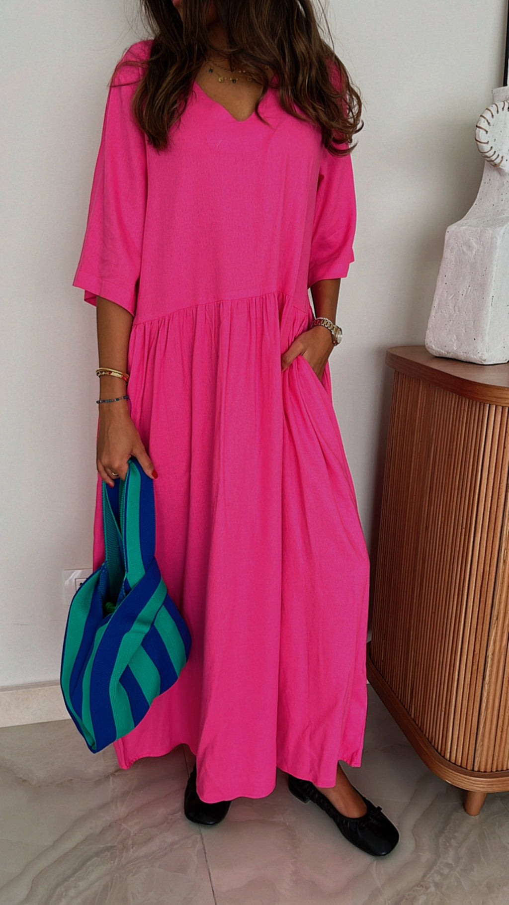 Fuchsia Flows As It Goes Linen Dress