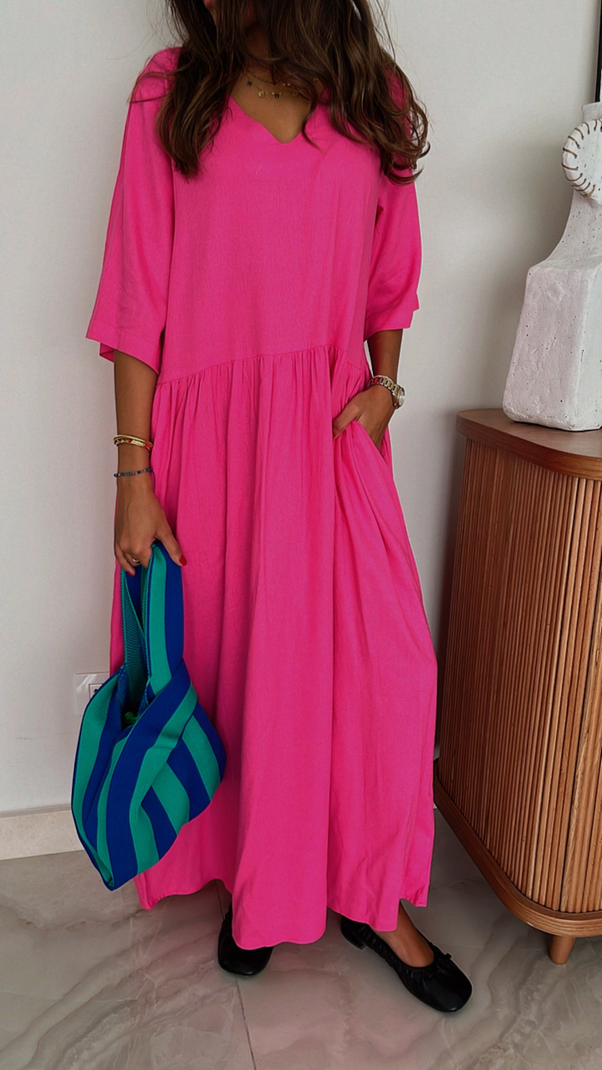 Fuchsia Flows As It Goes Linen Dress