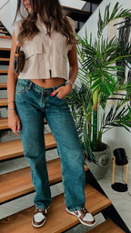 Beige Cargo Cropped Vest