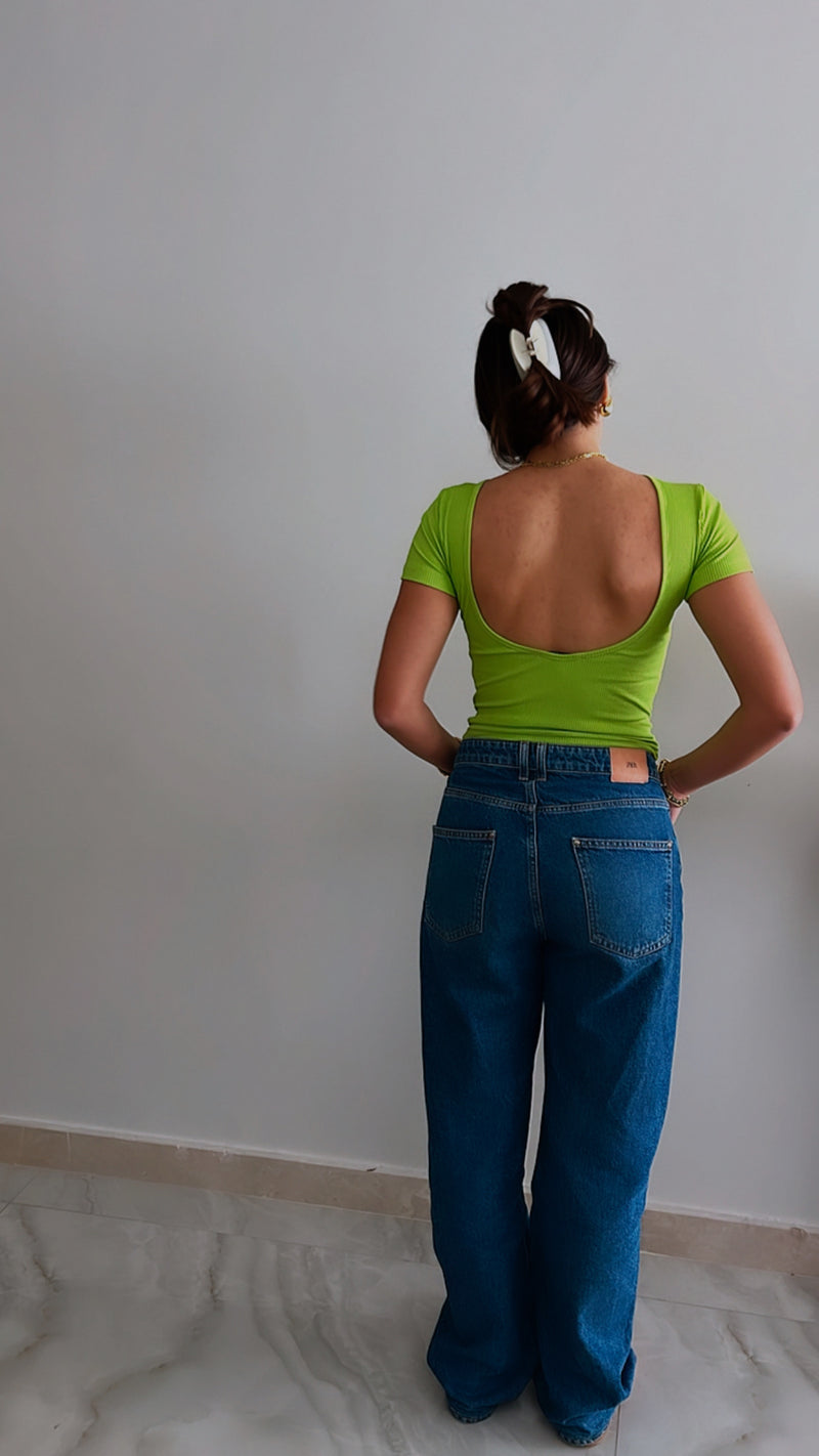 Green Backless Ribbed Tee