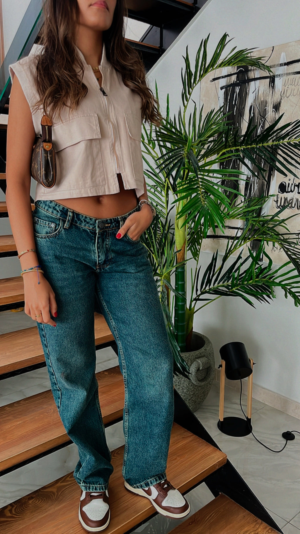 Beige Cargo Cropped Vest