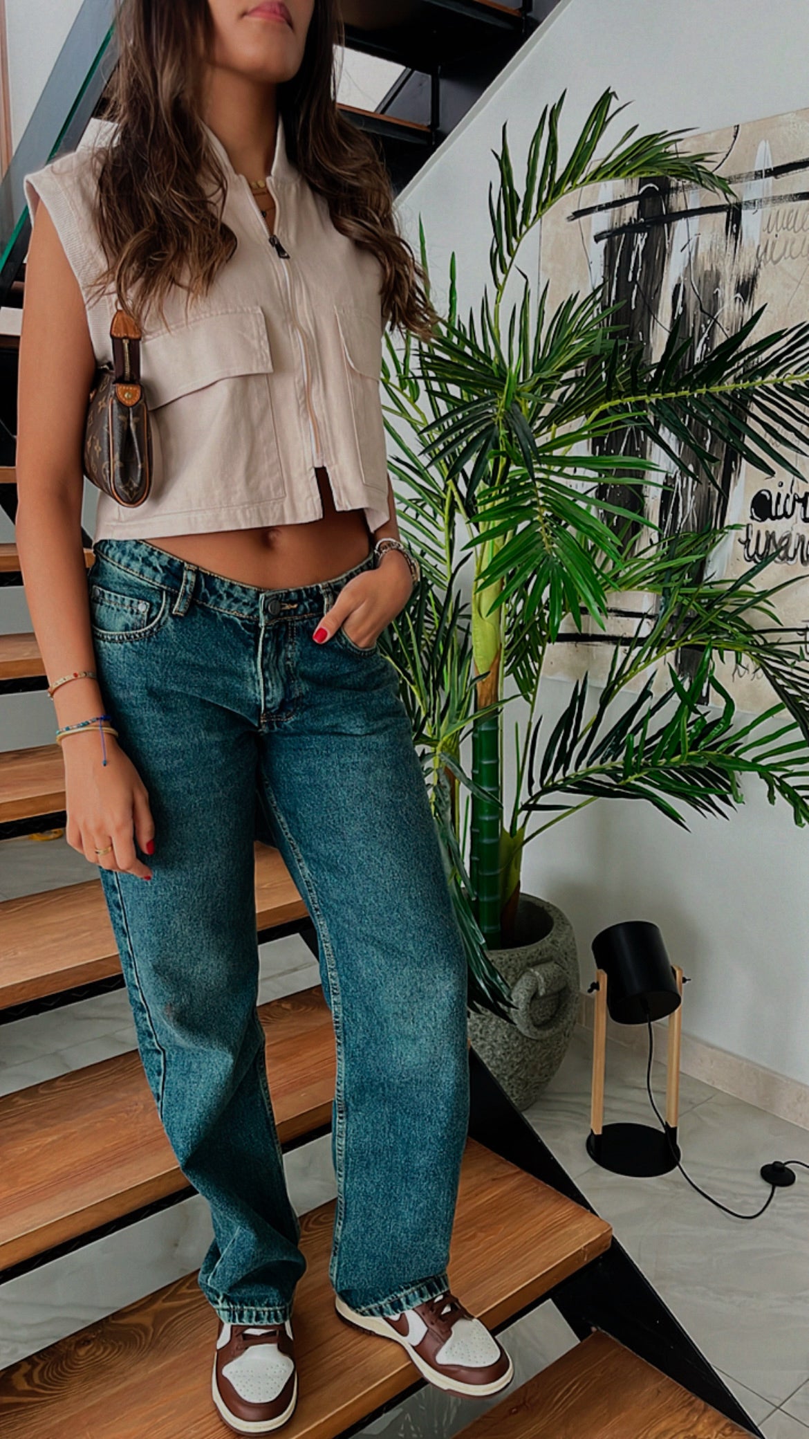 Beige Cargo Cropped Vest