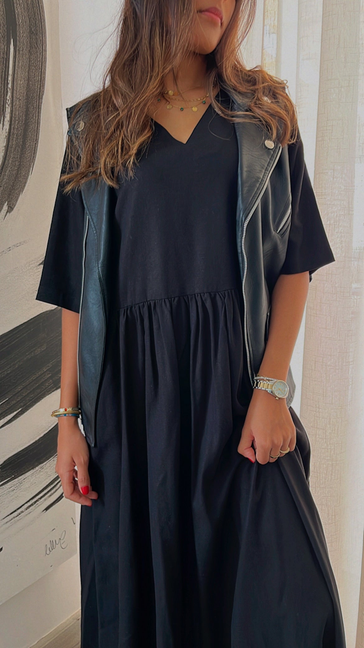 Black Flows As It Goes Linen Dress