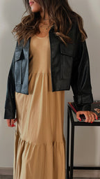Beige Tiered Cotton City Dress