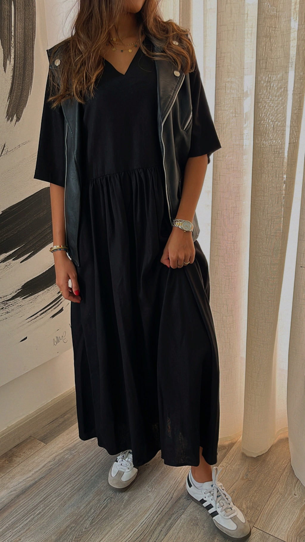 Black Flows As It Goes Linen Dress