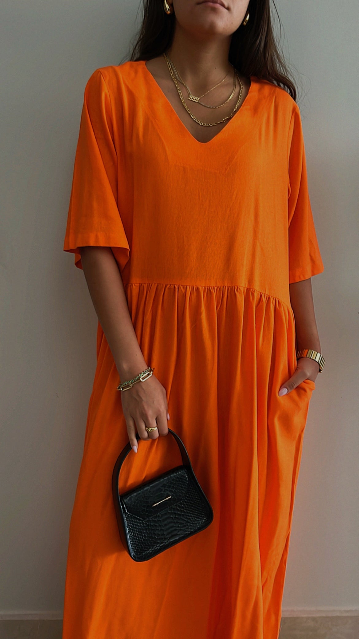 Orange Flows As It Goes Linen Dress